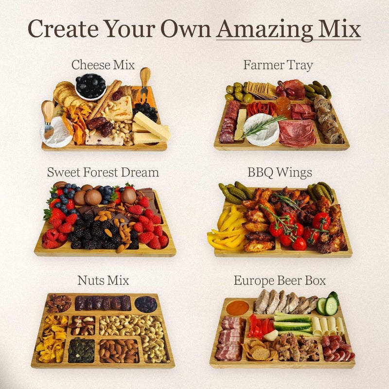 Lukata Grazing Board - Small Charcuterie Board for Snacks Cheese & Appetizers - Durable Bamboo Serving Platter for 2-3 People Parties Guests Picnics - 12.6''x 8.7''x 0.8'' - Image 2